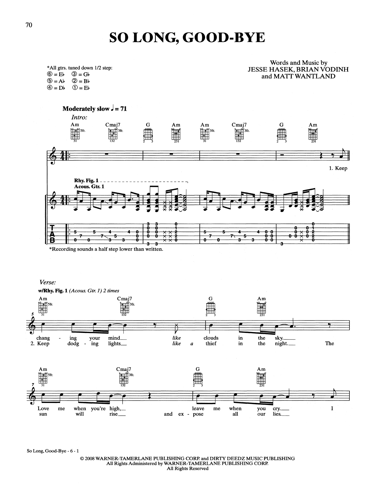 10 Years So Long, Good-Bye Sheet Music Notes & Chords for Guitar Tab - Download or Print PDF