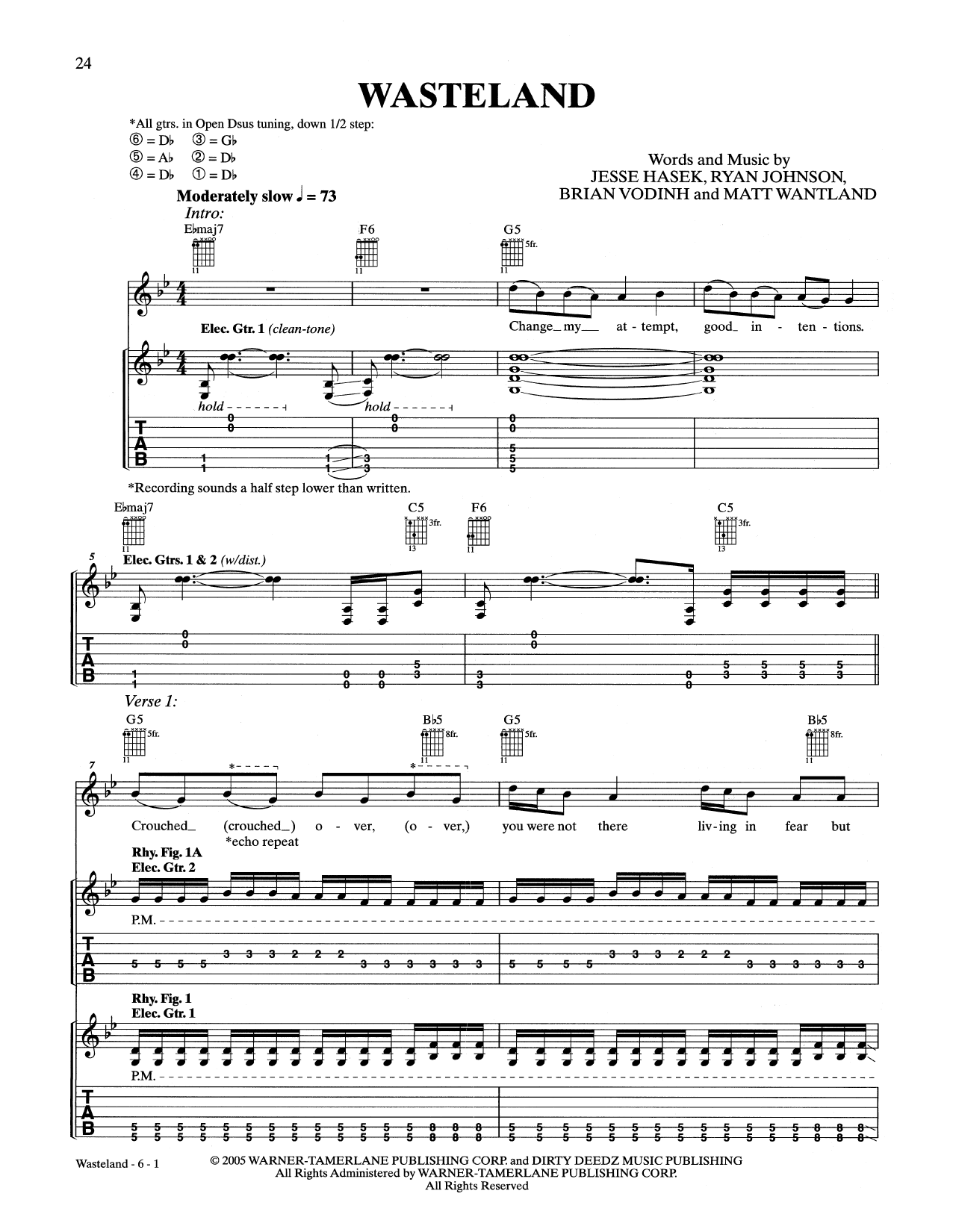 10 Years Wasteland Sheet Music Notes & Chords for Guitar Tab - Download or Print PDF