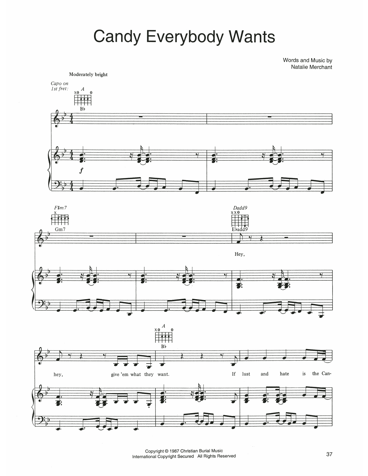 10,000 Maniacs Candy Everybody Wants Sheet Music Notes & Chords for Piano, Vocal & Guitar Chords (Right-Hand Melody) - Download or Print PDF