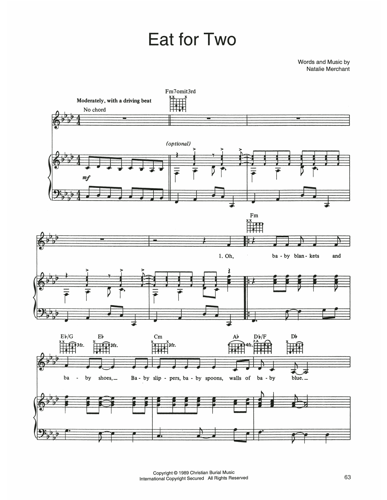 10,000 Maniacs Eat For Two Sheet Music Notes & Chords for Piano, Vocal & Guitar Chords (Right-Hand Melody) - Download or Print PDF
