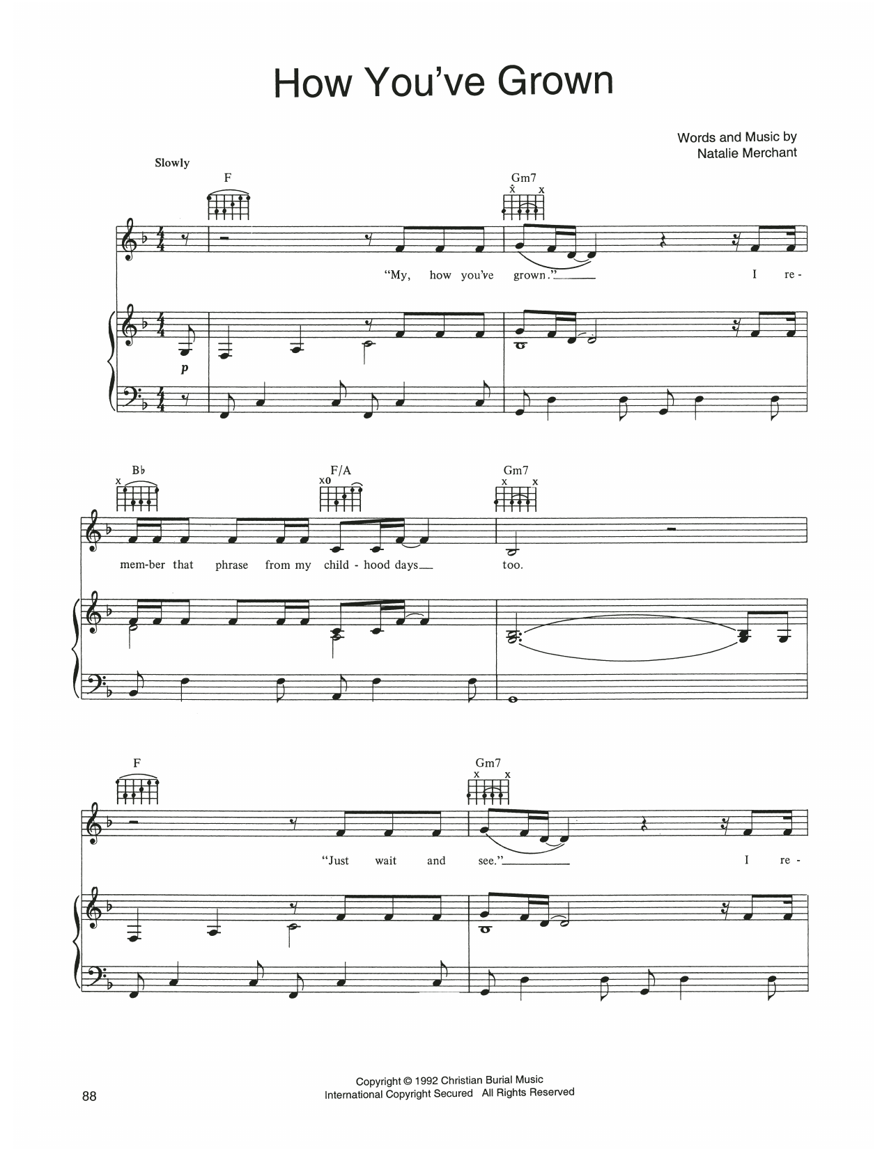 10,000 Maniacs How You've Grown Sheet Music Notes & Chords for Piano, Vocal & Guitar Chords (Right-Hand Melody) - Download or Print PDF