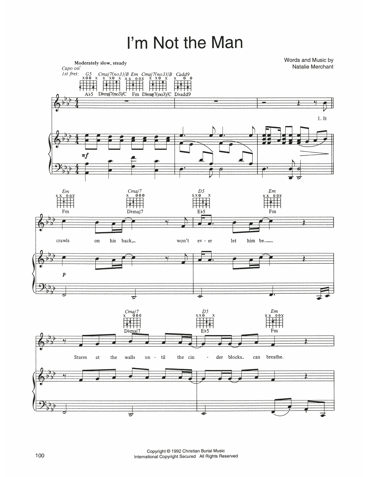 10,000 Maniacs I'm Not The Man Sheet Music Notes & Chords for Piano, Vocal & Guitar Chords (Right-Hand Melody) - Download or Print PDF