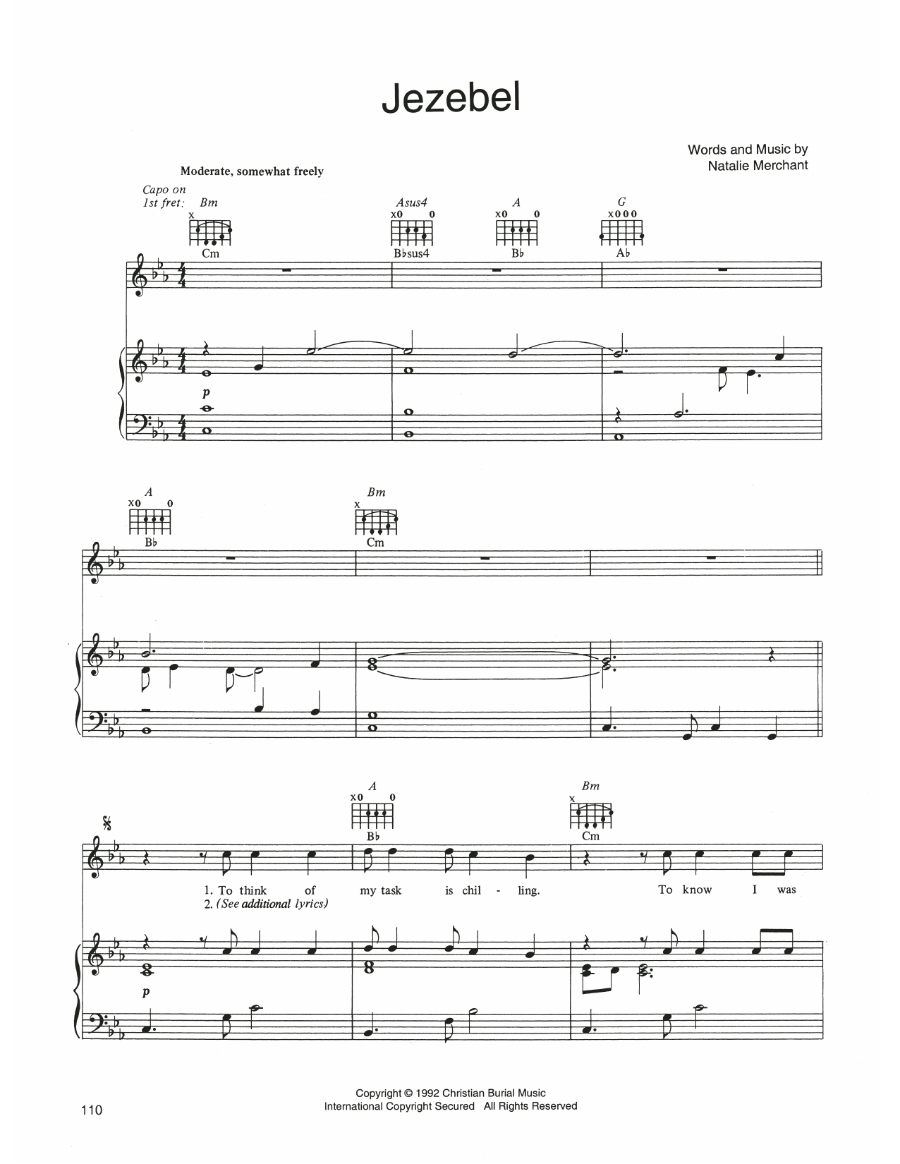 10,000 Maniacs Jezebel Sheet Music Notes & Chords for Piano, Vocal & Guitar Chords (Right-Hand Melody) - Download or Print PDF