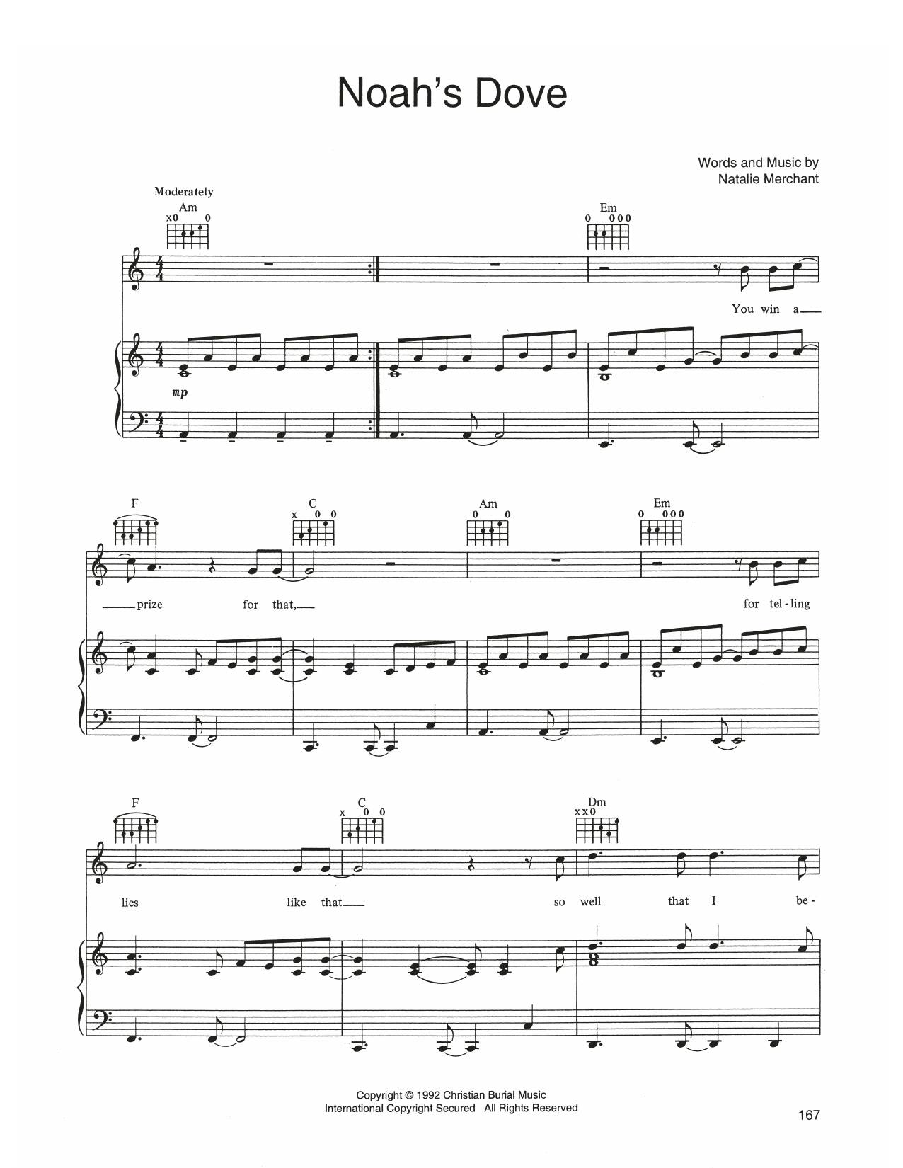 10,000 Maniacs Noah's Dove Sheet Music Notes & Chords for Piano, Vocal & Guitar Chords (Right-Hand Melody) - Download or Print PDF