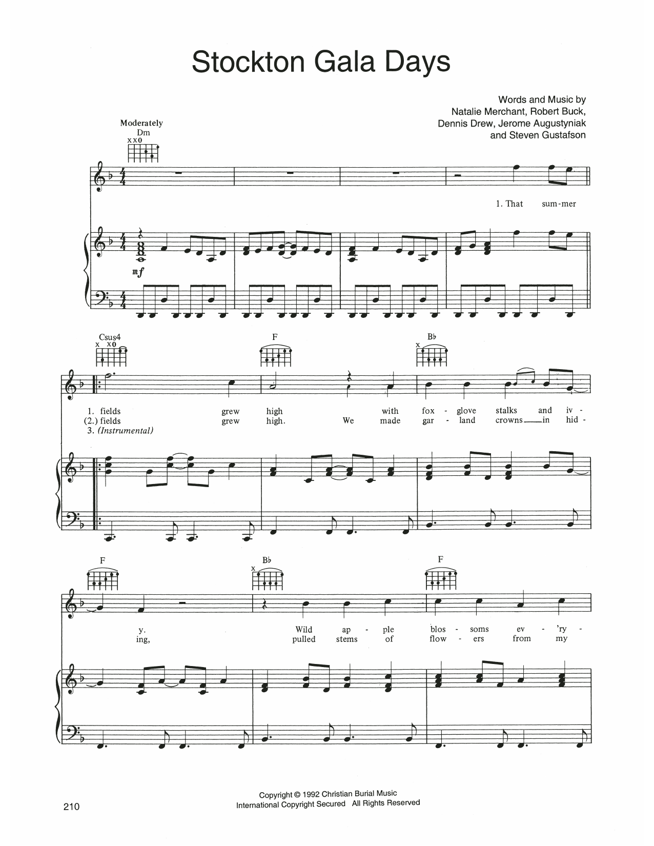 10,000 Maniacs Stockton Gala Days Sheet Music Notes & Chords for Piano, Vocal & Guitar Chords (Right-Hand Melody) - Download or Print PDF
