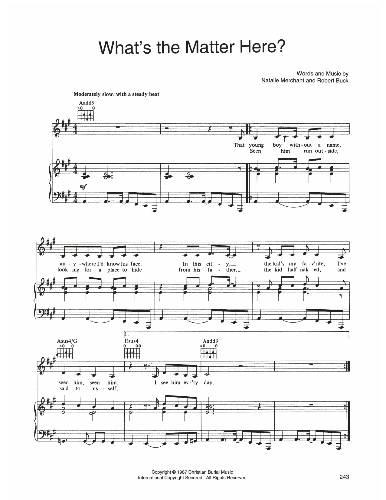 10,000 Maniacs What's The Matter Here? Sheet Music Notes & Chords for Piano, Vocal & Guitar Chords (Right-Hand Melody) - Download or Print PDF