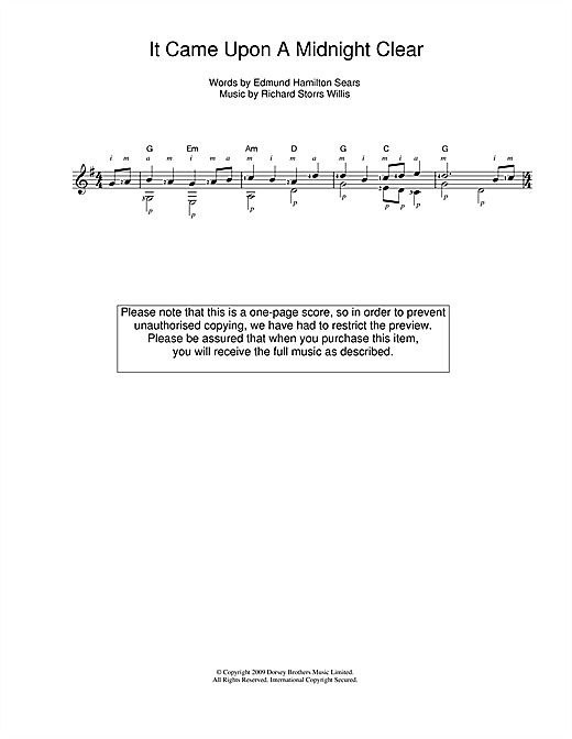 Christmas Carol It Came Upon The Midnight Clear Sheet Music Notes Chords Download Christmas Notes Guitar Pdf Print