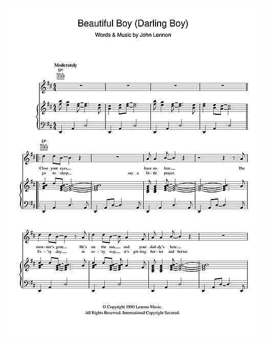 John Lennon Beautiful Boy Darling Boy Sheet Music Notes Chords Download Rock Notes Piano Vocal Guitar Right Hand Melody Pdf Print 100935 sheet music notes chords