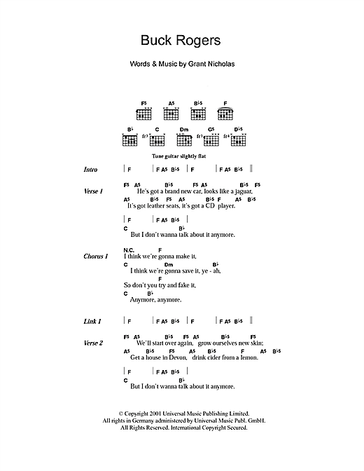 Feeder Buck Rogers Sheet Music Notes Chords Download Rock Notes