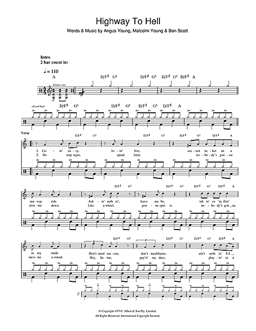 Ac Dc Highway To Hell Sheet Music Notes Chords Download Rock