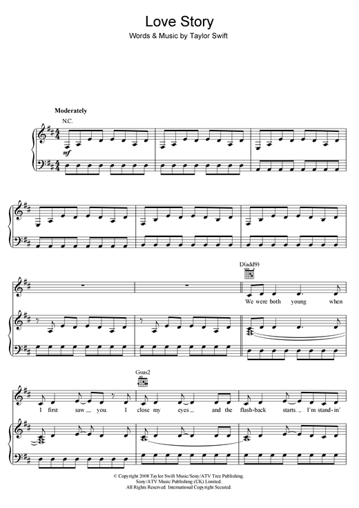 Taylor Swift Love Story Sheet Music Notes Chords Download Printable Piano Vocal Guitar Right Hand Melody Sku 102471