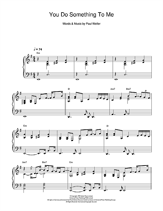 Preview Paul Weller You Do Something To Me Rock sheet music, notes and chords for Piano, SKU: 102953 sheet music, piano notes, chords, guitar tabs, score, transpose, transcribe, how to play, guide, download, learn, tutorial, progression, song, artist, awards, billboard, mtv, vh1, tour, single, album, release