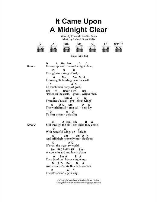 Christmas Carol It Came Upon The Midnight Clear Sheet Music Notes Chords Download Christmas Notes Lyrics Chords Pdf Print