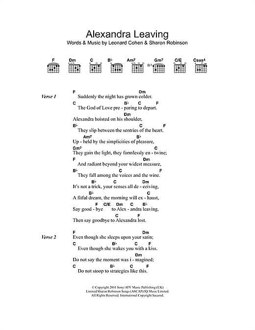 Leonard Cohen Alexandra Leaving Sheet Music Notes Chords