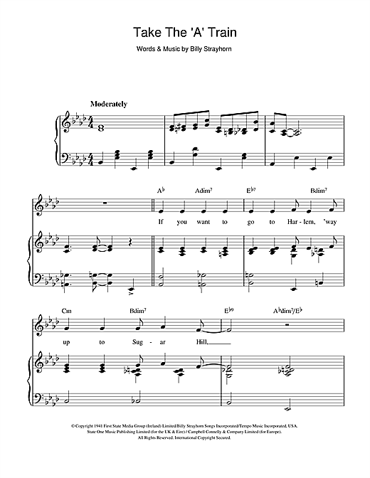 Billy Strayhorn Take The A Train Sheet Music Notes Chords Download Jazz Notes Piano Vocal Guitar Right Hand Melody Pdf Print