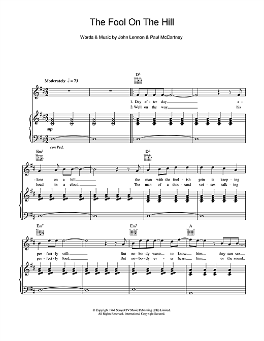 Песни fool me once. Fool on the Hill Ноты. Beatles Fool on the Hill. Beatles Fool on the Hill Ноты. Ноты the Hills the Beatles.