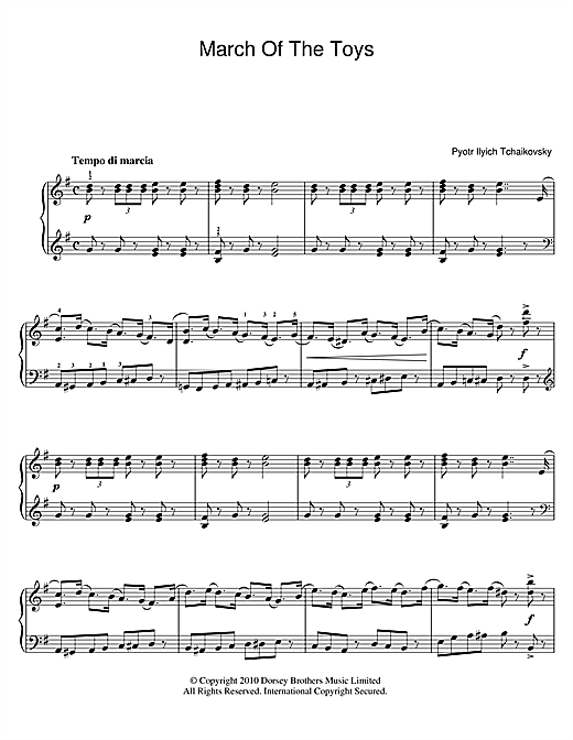 Preview Pyotr Ilyich Tchaikovsky March Of The Toys (from The Nutcracker Suite) Classical sheet music, notes and chords for Piano, SKU: 105500 sheet music, piano notes, chords, guitar tabs, score, transpose, transcribe, how to play, guide, download, learn, tutorial, progression, song, artist, awards, billboard, mtv, vh1, tour, single, album, release