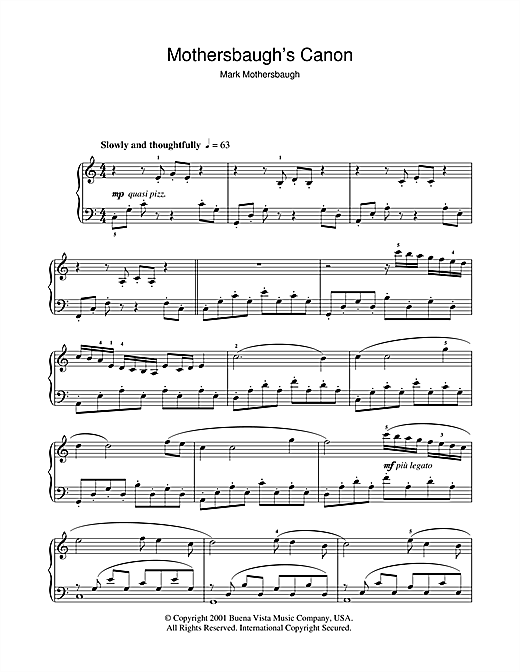 Preview Mark Mothersbaugh Mothersbaugh's Canon (from The Royal Tenenbaums) Film and TV sheet music, notes and chords for Piano, SKU: 105805 sheet music, piano notes, chords, guitar tabs, score, transpose, transcribe, how to play, guide, download, learn, tutorial, progression, song, artist, awards, billboard, mtv, vh1, tour, single, album, release