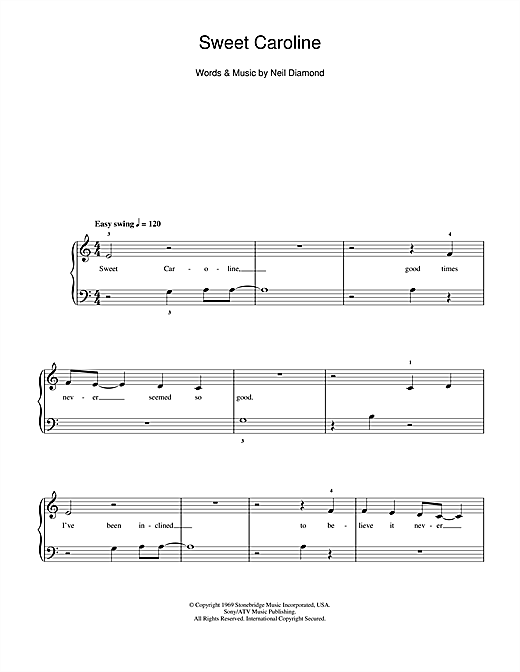 Glee Cast Sweet Caroline Sheet Music Notes Chords Download Rock Notes 5 Finger Piano Pdf Print 1052