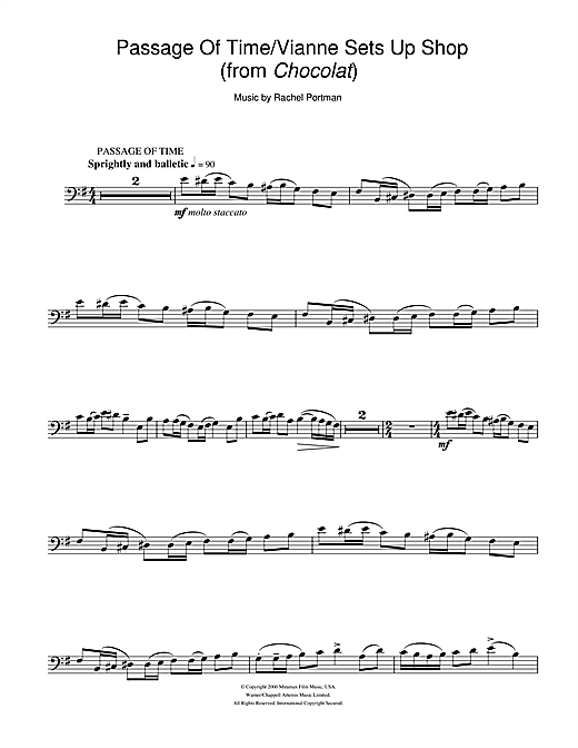 Preview Rachel Portman Passage Of Time/Vianne Sets Up Shop (from Chocolat) Film and TV sheet music, notes and chords for Cello, SKU: 106168 sheet music, piano notes, chords, guitar tabs, score, transpose, transcribe, how to play, guide, download, learn, tutorial, progression, song, artist, awards, billboard, mtv, vh1, tour, single, album, release