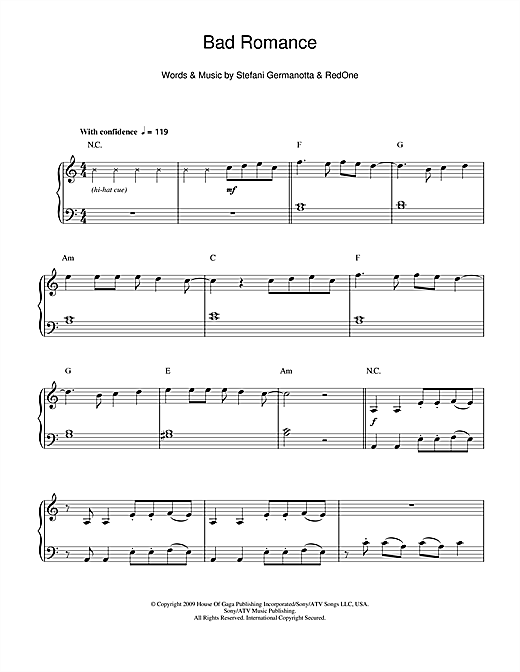 Learn Lady Gaga Bad Romance sheet music notes, chords. 