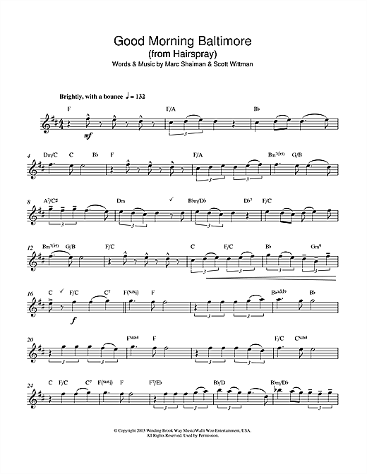 Nikki Blonsky Good Morning Baltimore From Hairspray Sheet Music Notes Chords Download Musicals Notes Alto Saxophone Pdf Print 106335 musicnotesroom com
