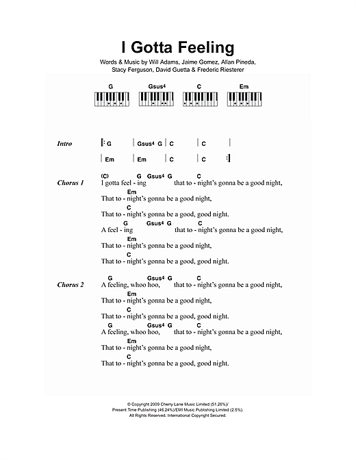 The Black Eyed Peas I Gotta Feeling Sheet Music Notes Chords Download Pop Notes Lyrics Piano Chords Pdf Print 107218 sheet music notes chords