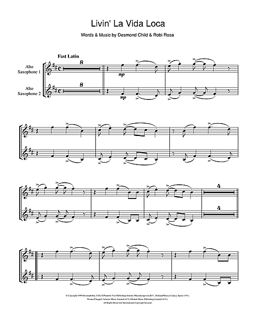 Ricky Martin Livin La Vida Loca Sheet Music Notes Chords Download Pop Notes Alto Saxophone Pdf Print