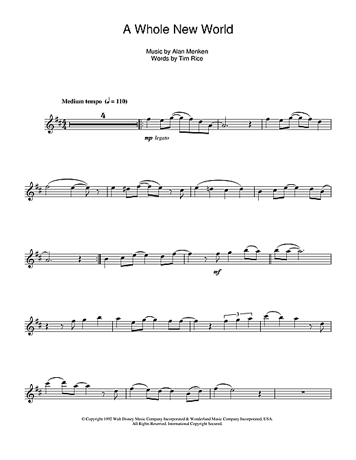 Alan Menken A Whole New World From Aladdin Sheet Music Notes Chords Download Film And Tv Notes Clarinet Pdf Print