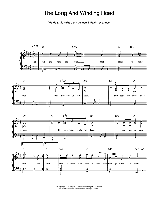 The Beatles The Long And Winding Road Sheet Music Notes Chords Download Pop Notes Beginner Piano Pdf Print