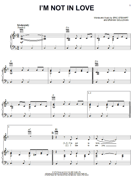 10Cc I'm Not In Love Sheet Music Notes & Chords for Super Easy Piano - Download or Print PDF