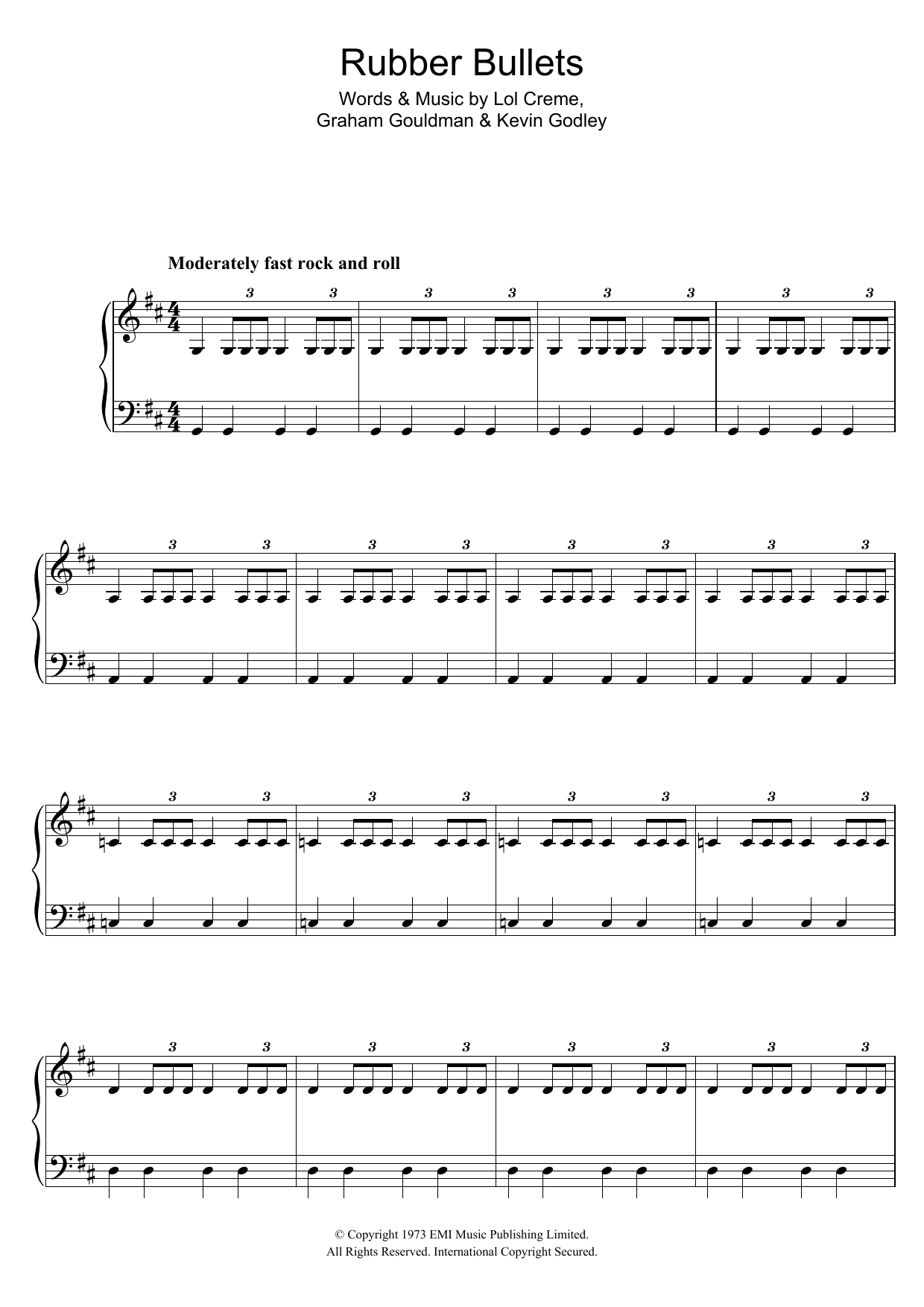 10Cc Rubber Bullets Sheet Music Notes & Chords for Piano, Vocal & Guitar (Right-Hand Melody) - Download or Print PDF