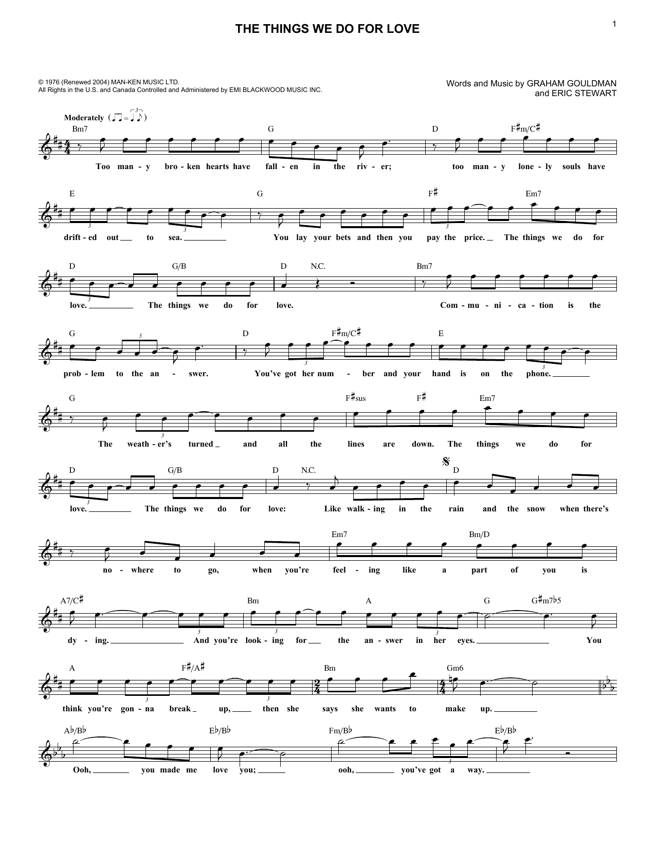 10Cc Things We Do For Love Sheet Music Notes & Chords for Lead Sheet / Fake Book - Download or Print PDF