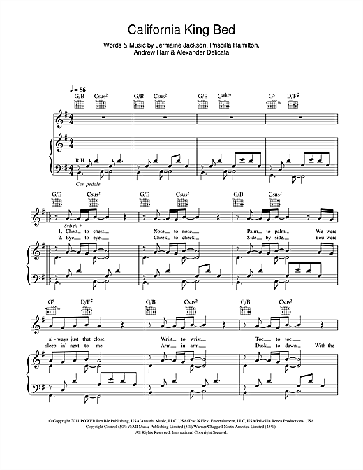 Rihanna California King Bed Sheet Music Notes Chords Download R B Notes Piano Vocal Guitar Right Hand Melody Pdf Print 110197