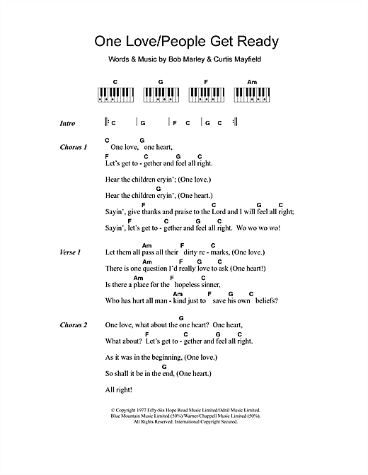 Bob Marley One Love People Get Ready Sheet Music Notes Chords