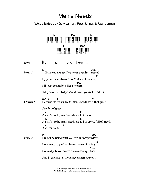 The Cribs Men S Needs Sheet Music Notes Chords Download Rock