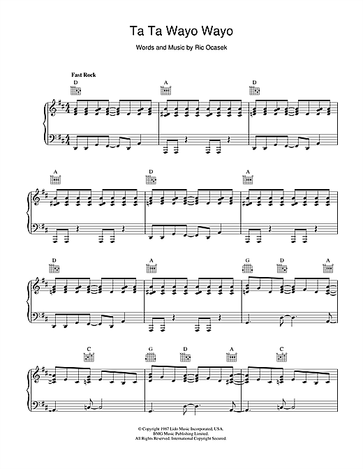 The Cars Ta Ta Wayo Wayo Sheet Music Notes Chords Download Rock