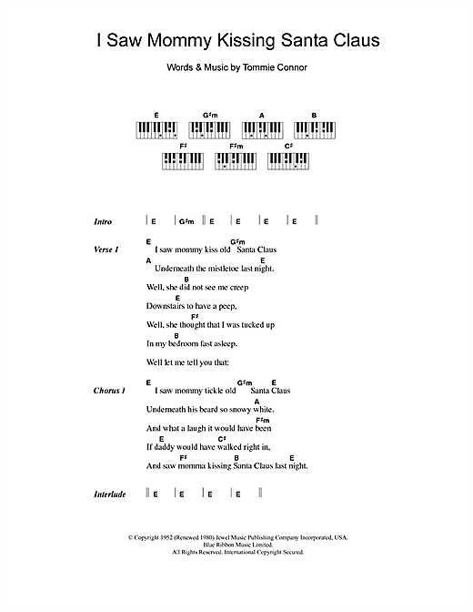 Tommie Connor I Saw Mommy Kissing Santa Claus Sheet Music Notes Chords Download Christmas Notes Lyrics Piano Chords Pdf Print 110460