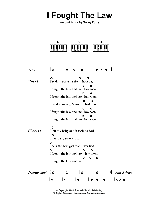The Clash I Fought The Law Sheet Music Notes Chords Download Rock Notes Lyrics Piano Chords Pdf Print 110464