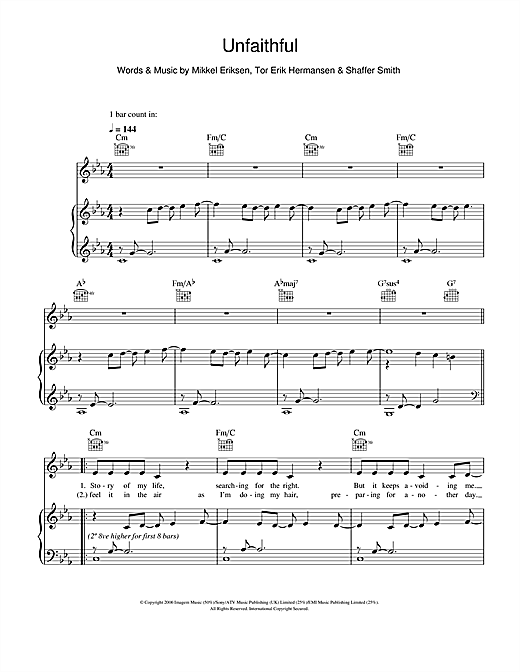 Rihanna Unfaithful Sheet Music Notes Chords Download R B Notes Piano Vocal Guitar Pdf Print 110538