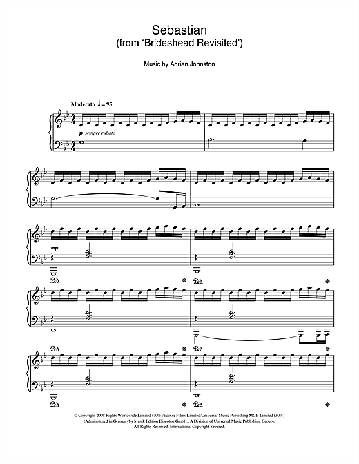 Preview Adrian Johnston Sebastian (from 'Brideshead Revisited') Film and TV sheet music, notes and chords for Piano, SKU: 110547 sheet music, piano notes, chords, guitar tabs, score, transpose, transcribe, how to play, guide, download, learn, tutorial, progression, song, artist, awards, billboard, mtv, vh1, tour, single, album, release