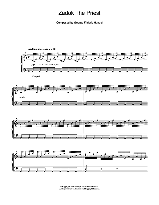 George Frideric Handel Zadok The Priest Sheet Music Notes Chords