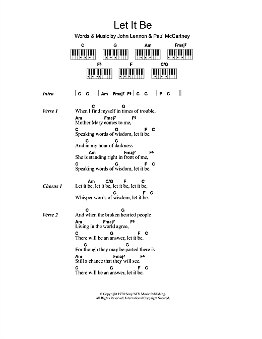 The Beatles Let It Be Sheet Music Notes Chords Download Rock Notes Lyrics Piano Chords Pdf Print 110724