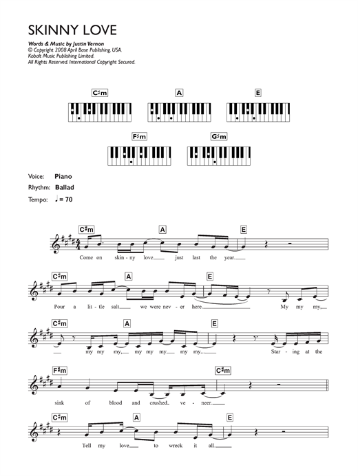 Birdy Skinny Love Sheet Music Notes Chords Download Folk Notes