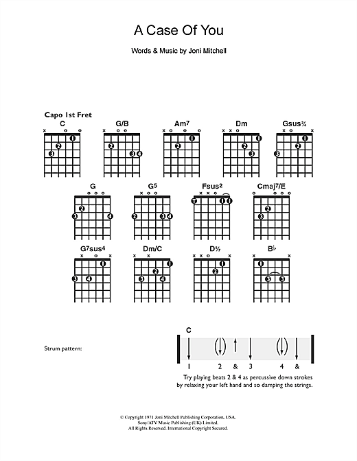 Joni Mitchell A Case Of You Sheet Music Notes Chords Download