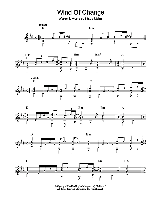 Scorpions Wind Of Change Sheet Music Notes Chords Download Rock Notes Guitar Pdf Print 111409