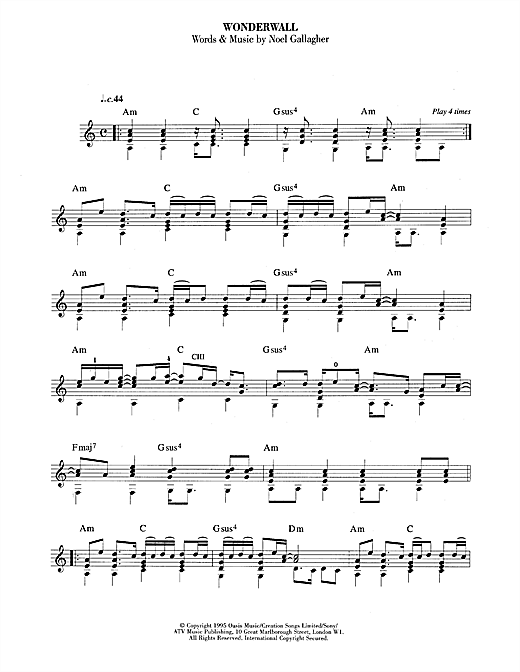 Oasis Wonderwall Sheet Music Notes Chords Download Rock Notes Guitar Pdf Print 111410 Arranged for guitar and bass. music notes room