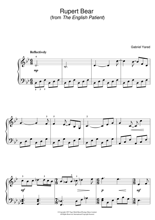 Gabriel Yared Rupert Bear From The English Patient Sheet Music
