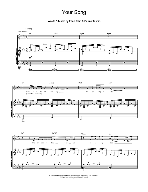 Elton John Your Song Sheet Music Notes Chords Download Pop Notes Piano Vocal Guitar Pdf Print 111921