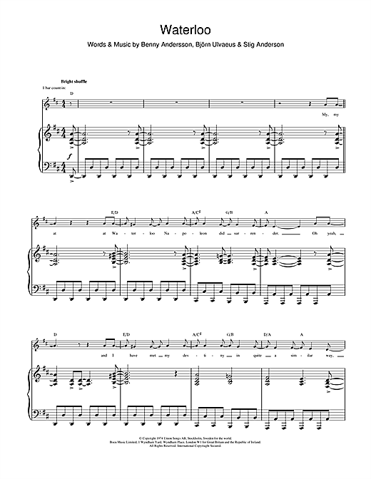 Abba Waterloo Sheet Music Notes Chords Download Pop Notes Piano Vocal Guitar Pdf Print 111929 A waterloo, knowing my fate is to d be with you. music notes room